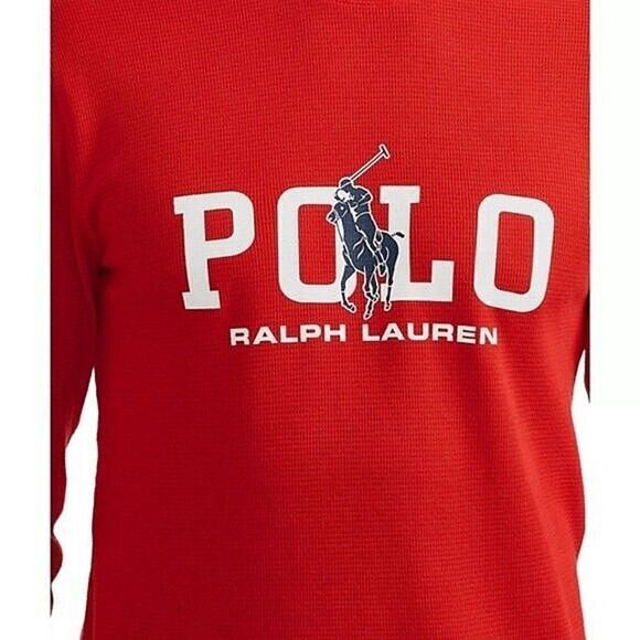 New! POLO RALPH LAUREN Logo Big Men's Waffle Knit Thermal Top Sleep Shirt Red 2X - Picture 3 of 4